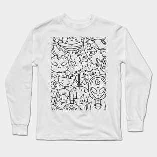 Alien Doodle Delight, Exploring the Cosmos with Extraterrestrial cute Creatures Long Sleeve T-Shirt